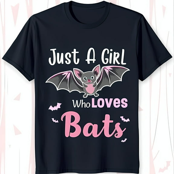 Stylish Black T-Shirt with Adorable Bat Graphic for Bat Lovers