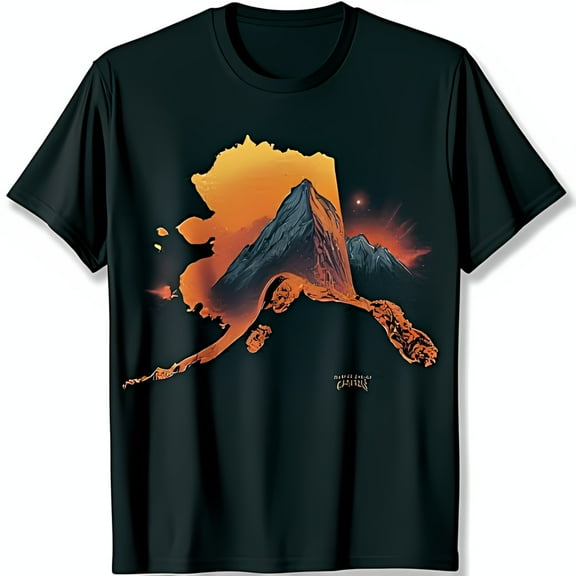 Stylish Black T-Shirt with Alaska Landscape Graphic Soft & Comfortable Casual Wear