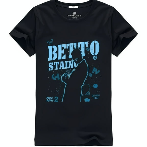 Stylish Black T-Shirt with 'BETTO STAIN' Graphic & Man Design
