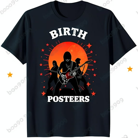 Stylish Black T-Shirt with 'Birth Posteers' Graphic & Band Design