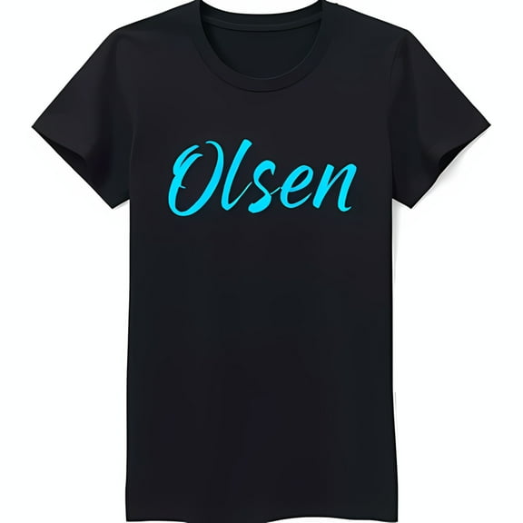 Stylish Black T-Shirt with Blue Cursive 'Olsen' Graphic Neck