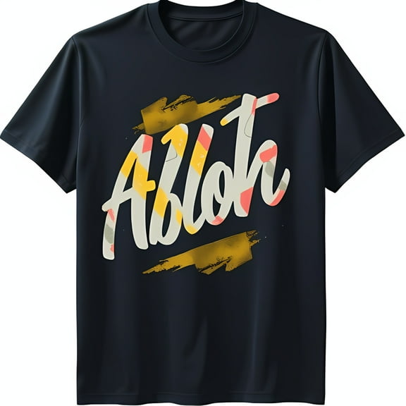 Stylish Black T-Shirt with Bold 'Abloh' Graphic in White Yellow & Red