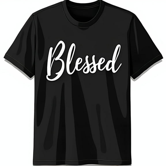 Stylish Black T-Shirt with Bold Blessed Cursive Graphic Short Sleeves