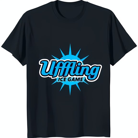 Stylish Black T-Shirt with Bold Blue & White 'Uffling' ICE GAME Graphic