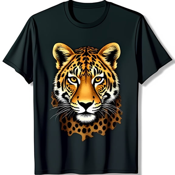 Stylish Black T-Shirt with Bold Face Graphic Eye Catching Animal Print