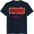 thumbnail image 1 of Stylish Black T-Shirt with Bold Floral Graphic and 'BREIT BRICLLAY' Design, 1 of 5