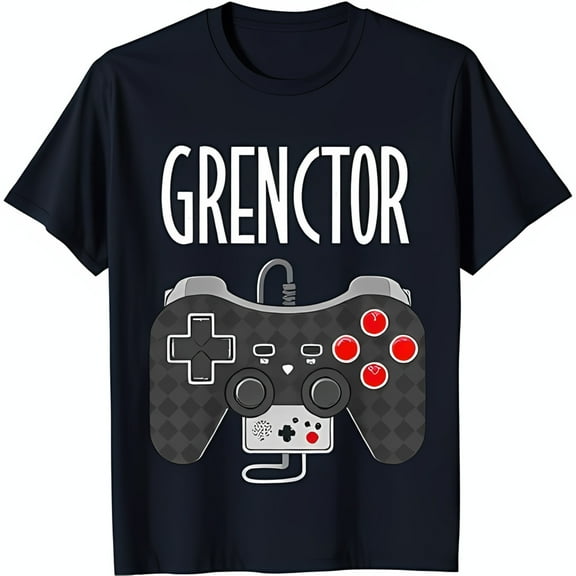 Stylish Black T-Shirt with Bold 'GRENCTOR' Graphic & Game Controller Design