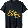 thumbnail image 1 of Stylish Black T-Shirt with Bold Gold 'Eleting' Design Neck, 1 of 5