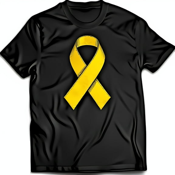 Stylish Black T-Shirt with Bold Gold Ribbon Design Comfortable Tee