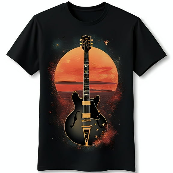 Stylish Black T-Shirt with Bold Graphic & Fiery Background