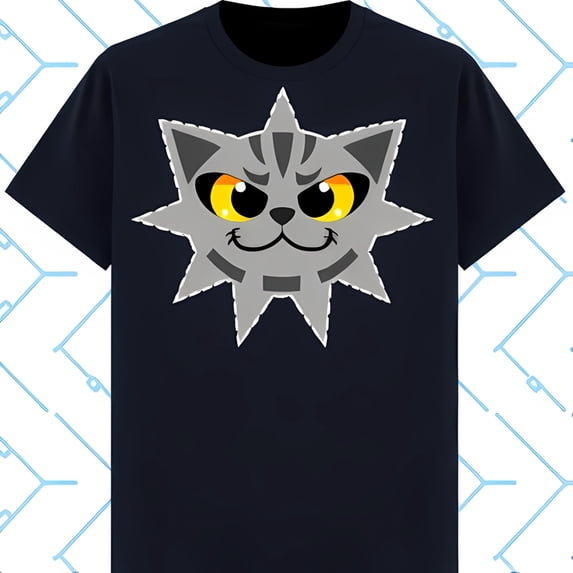 Stylish Black T-Shirt with Bold Grey Cat Graphic and Yellow Eyes Design
