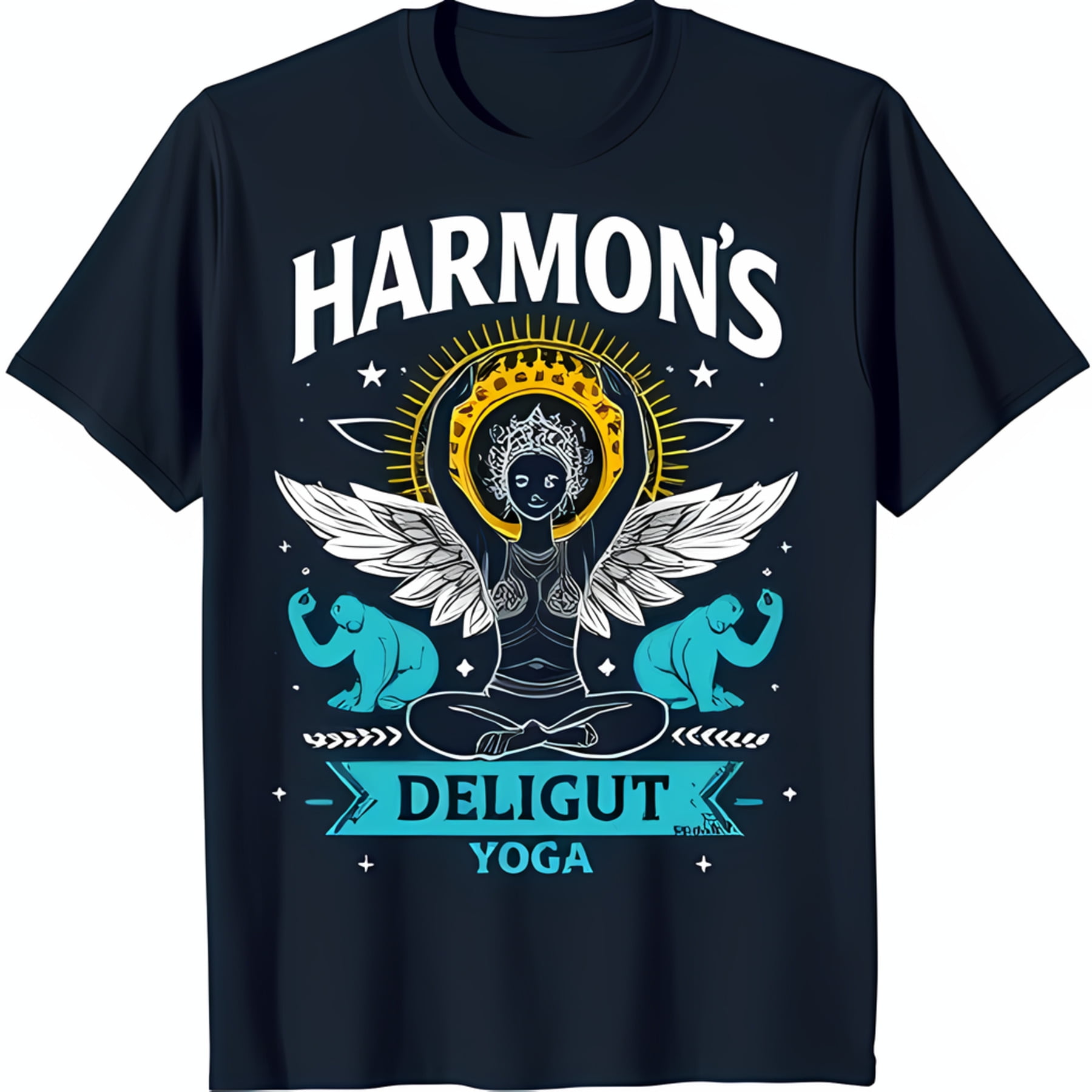 Stylish Black TShirt with Bold 'Harmon's' Graphic & Yoga Design