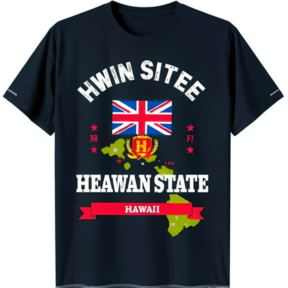 Stylish Black T-Shirt with Bold 'Hwin Sitee Heawan State Hawaii' Graphic