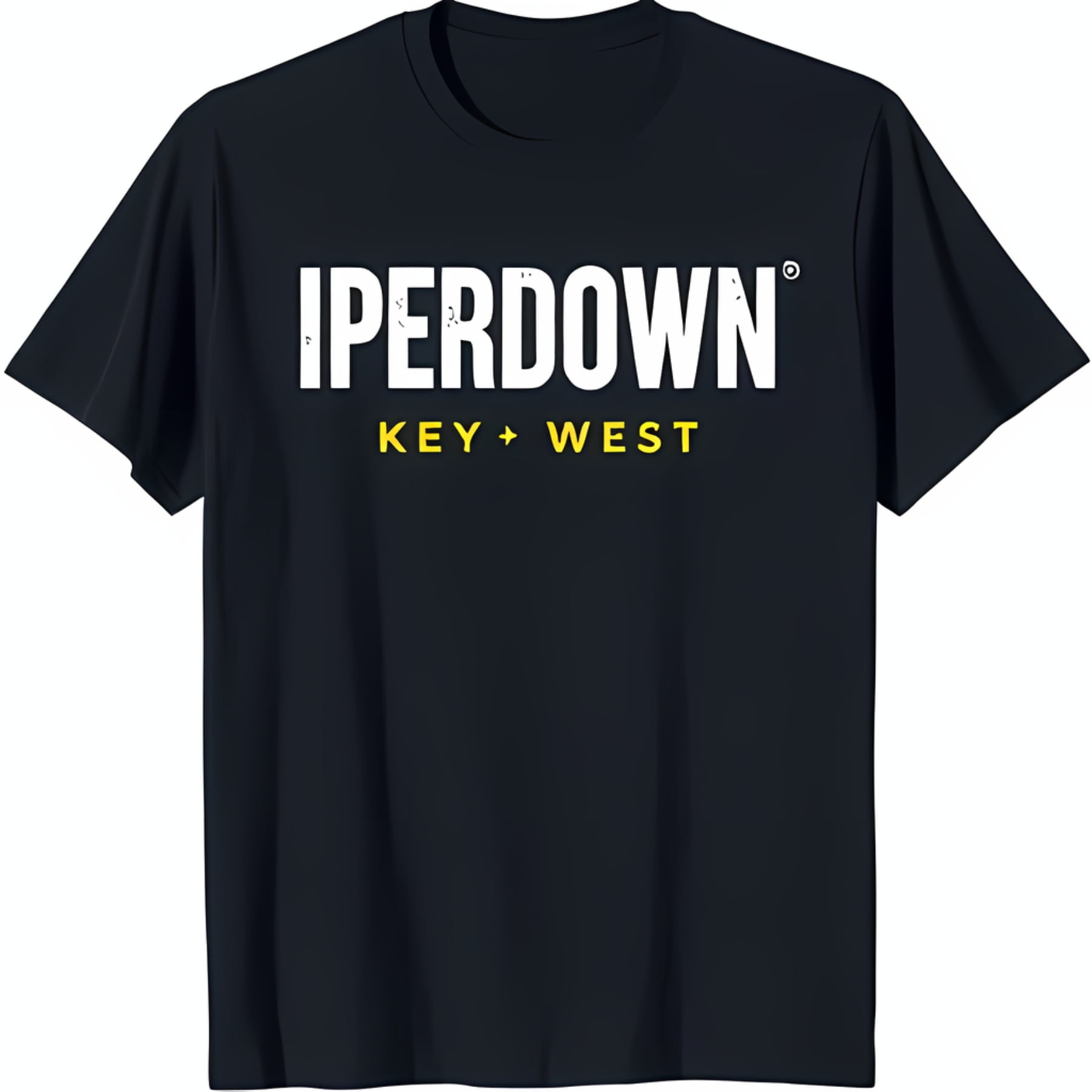 Stylish Black TShirt with Bold 'IPERDOWN' Graphic Design & 'KEY WEST