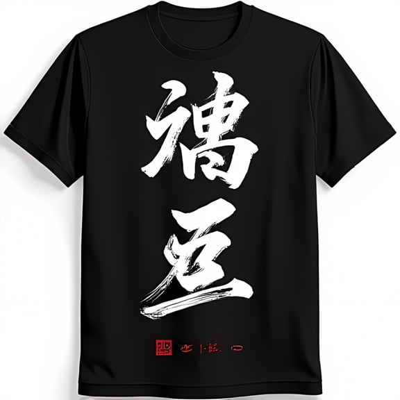 Stylish Black T-Shirt with Bold Japanese Calligraphy Graphic Classic Fit