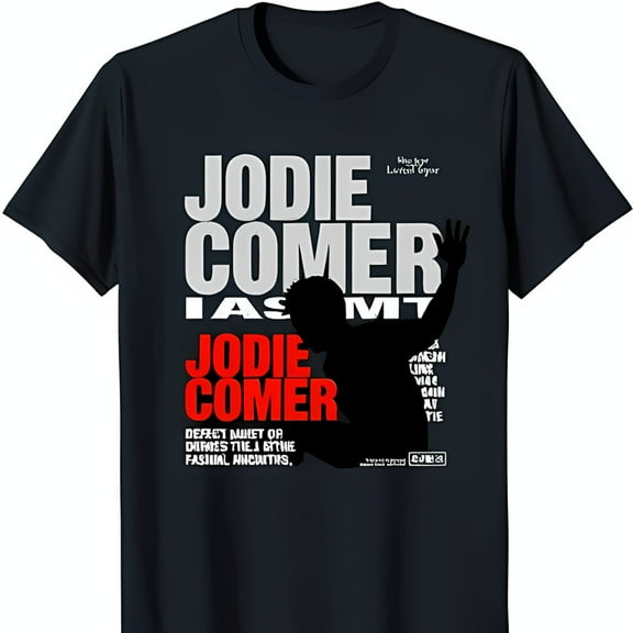 Stylish Black T-Shirt with Bold Jodie Comer Graphic & Design
