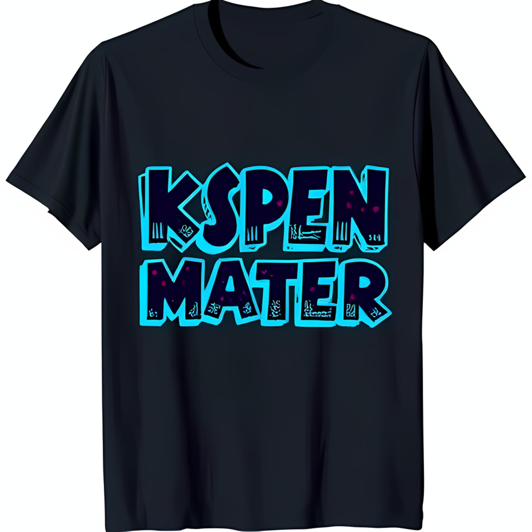 Stylish Black TShirt with Bold 'KSPEN MATER' Graphic Design in Blue