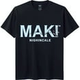 thumbnail image 1 of Stylish Black T-Shirt with Bold 'MAKI' Graphic & Floral Accent, 1 of 5