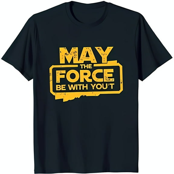 Stylish Black T-Shirt with Bold 'May the Force Be With You' Chest Graphic