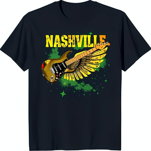 Stylish Black T-Shirt with Bold 'NASHVILLE' Graphic and Winged Design