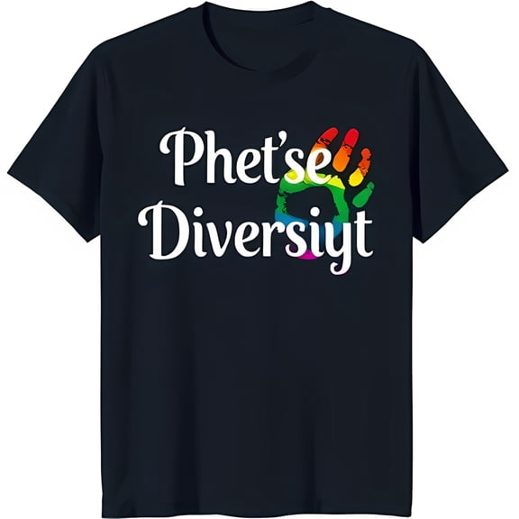 Stylish Black T-Shirt with Bold 'Phet'se Diversiyt' Graphic & Rainbow Handprint