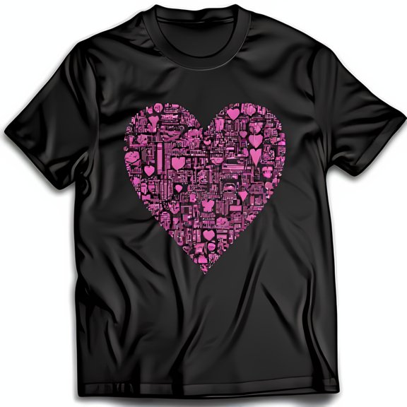 Stylish Black T-Shirt with Bold Pink Heart Graphic Print