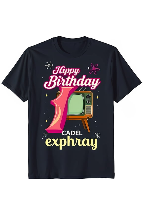 Stylish Black T-Shirt with Bold Pink & Vintage TV Graphic