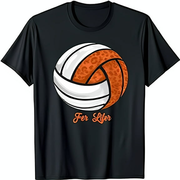 Stylish Black T-Shirt with Bold Volleyball Graphic & Fer Lifer Text