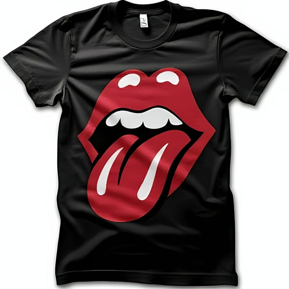 Stylish Black T-Shirt with Bold & White Outlined Tongue Graphic