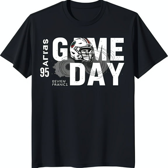 Stylish Black T-Shirt with Bold White Text & Graphic Game Day Ready
