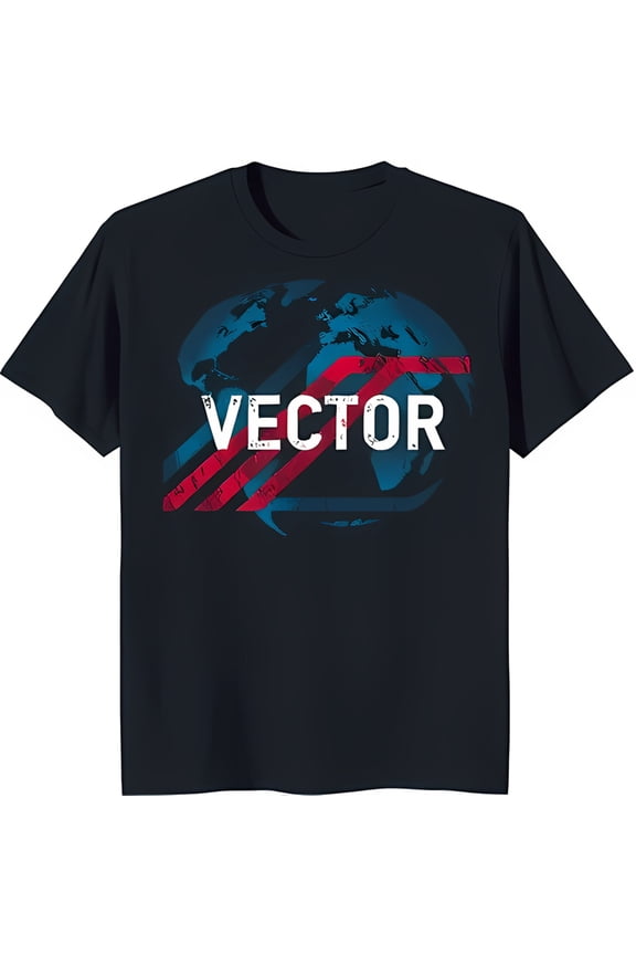 Stylish Black T-Shirt with Bold World Map Graphic and 'VECTOR' Print