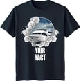 thumbnail image 1 of Stylish Black T-Shirt with Bold Yacht Graphic Surrounded by Floral Design, 1 of 5