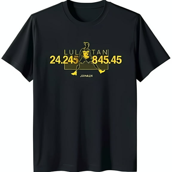Stylish Black T-Shirt with Bold Yellow 'LUL ' Graphic & Jersey Design