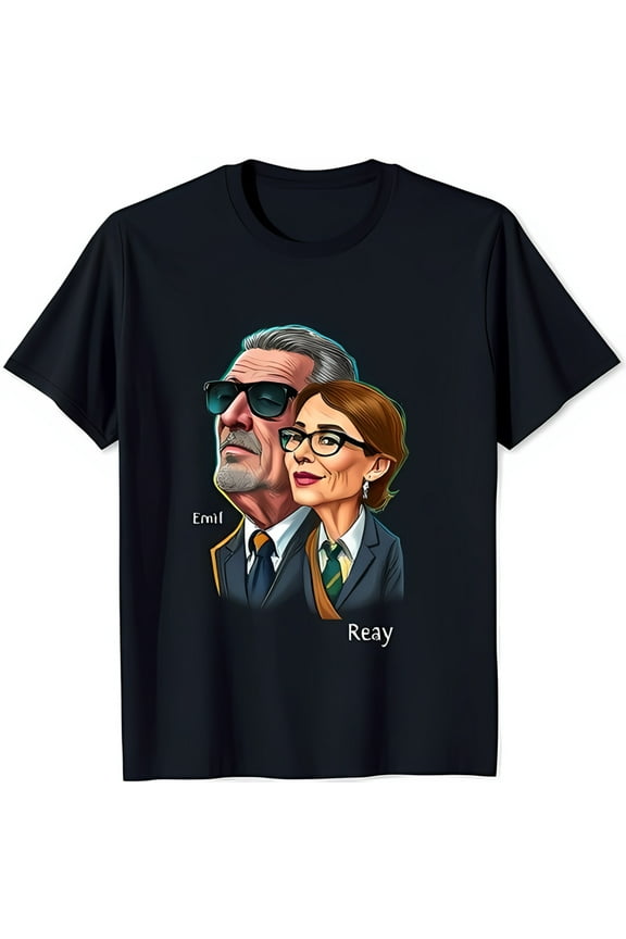 Stylish Black T-Shirt with Cartoon Couple Graphic & Reay Design