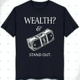 Stylish Black TShirt with Cash Bundle Graphic & 'Wealth? & Stand Out