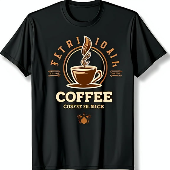 Stylish Black T-Shirt with Coffee Cup Graphic and FETRIOLAI Design