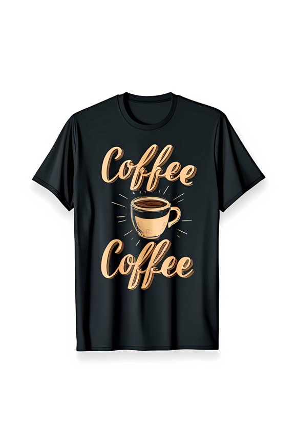 Stylish Black T-Shirt with 'Coffee' Graphic and Detailed Coffee Cup Design for Coffee Lovers