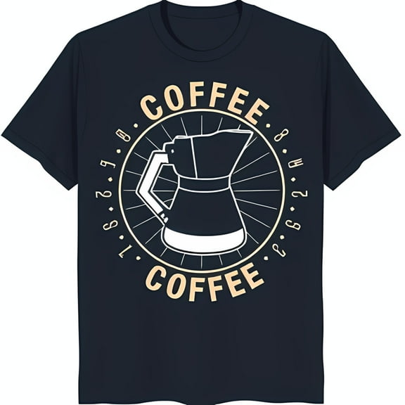 Stylish Black T-Shirt with Coffee Pot Graphic & Unique Number Design