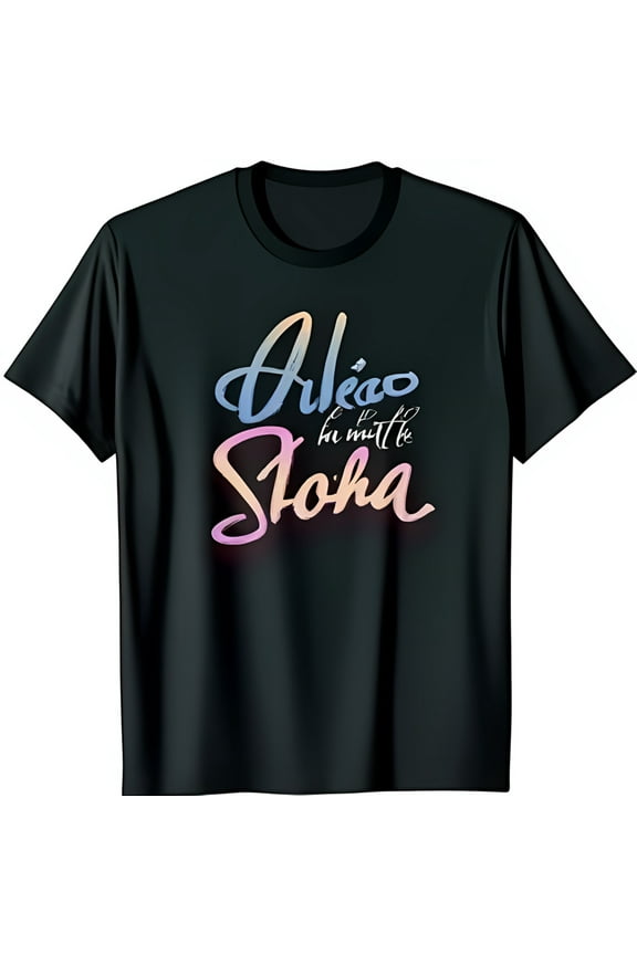 Stylish Black T-Shirt with Colorful Aleo in the Stoha Graphic Design Blue & Pink Gradient