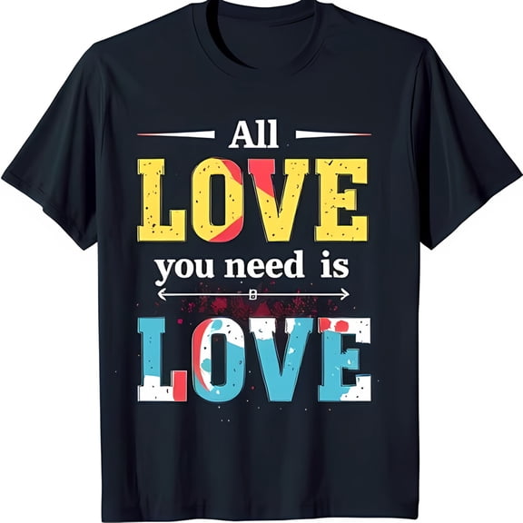 Stylish Black T-Shirt with Colorful All You Need is LOVE Graphic Design