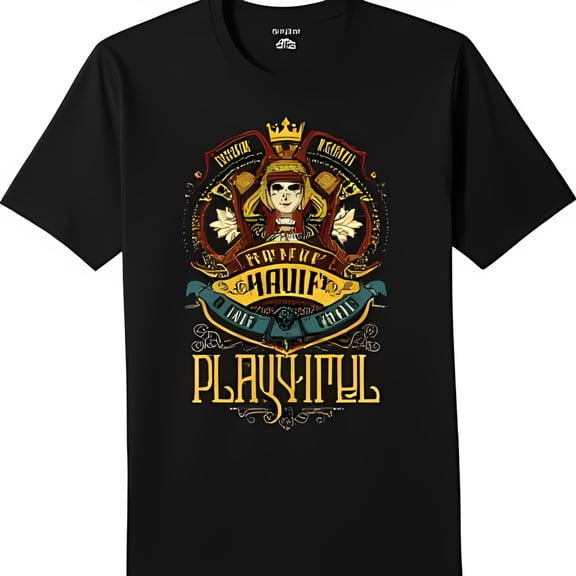 Stylish Black T-Shirt with Colorful Crowned Woman Graphic FOR THE LOVE OF