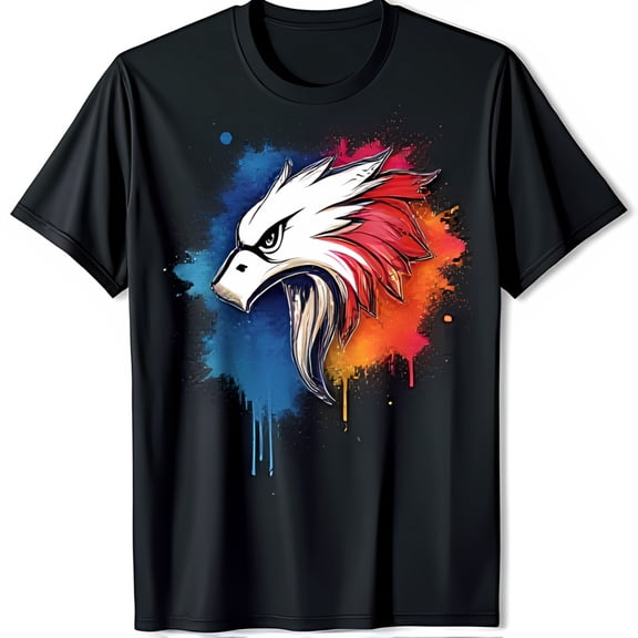 Stylish Black T-Shirt with Colorful Eagle Chest Graphic Soft & Unique Design