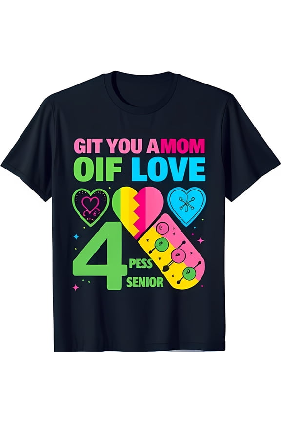 Stylish Black T-Shirt with Colorful Graphic Design Featuring Bold Number 4