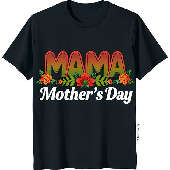 Stylish Black T-Shirt with Colorful Graphic & Floral Design for Mother's Day