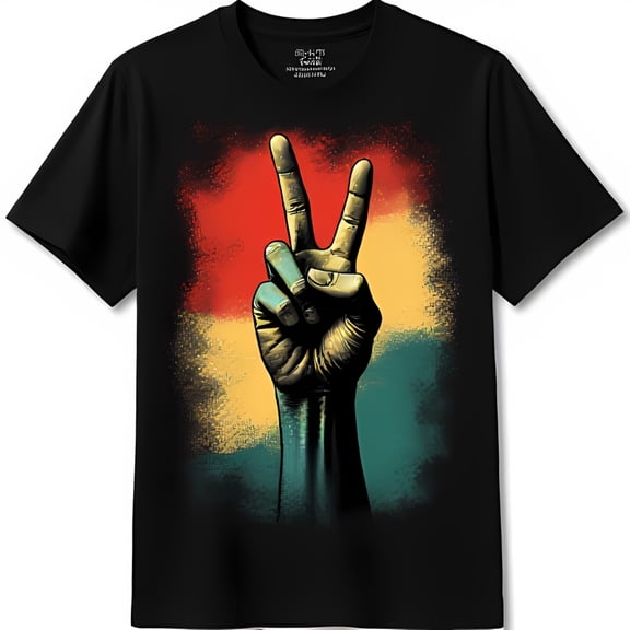 Stylish Black T-Shirt with Colorful Jamaican Inspired Peace Sign Graphic
