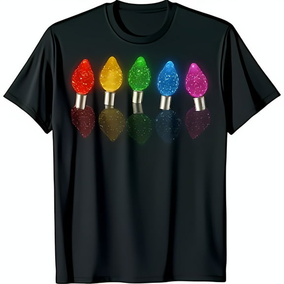 Stylish Black T-Shirt with Colorful Lightbulb Graphic