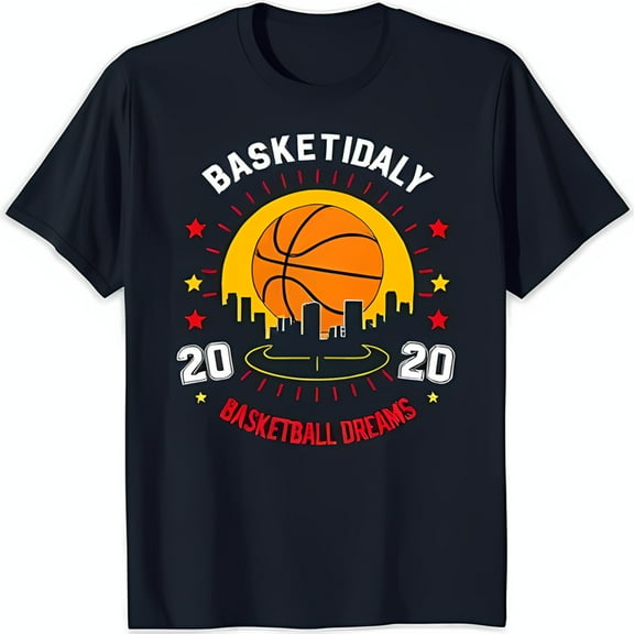 Stylish Black T-Shirt with Court Graphic & 'Basket Dally' Design