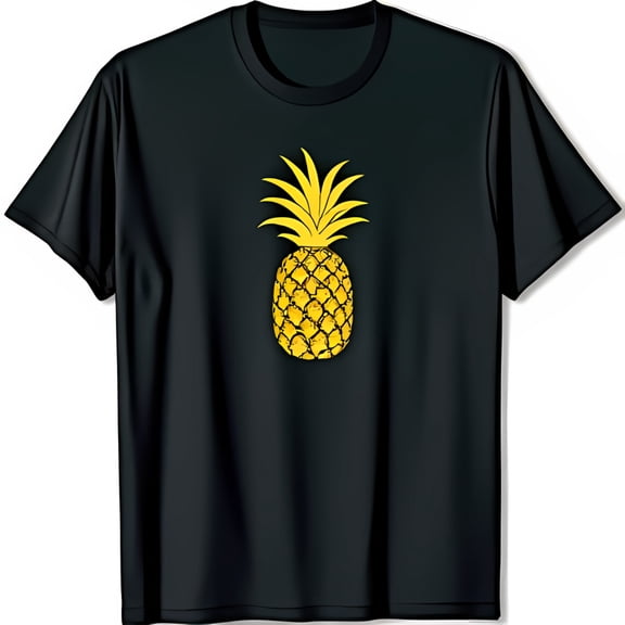 Stylish Black T-Shirt with Crisp Yellow Pineapple Chest Graphic for Casual Summer Wear