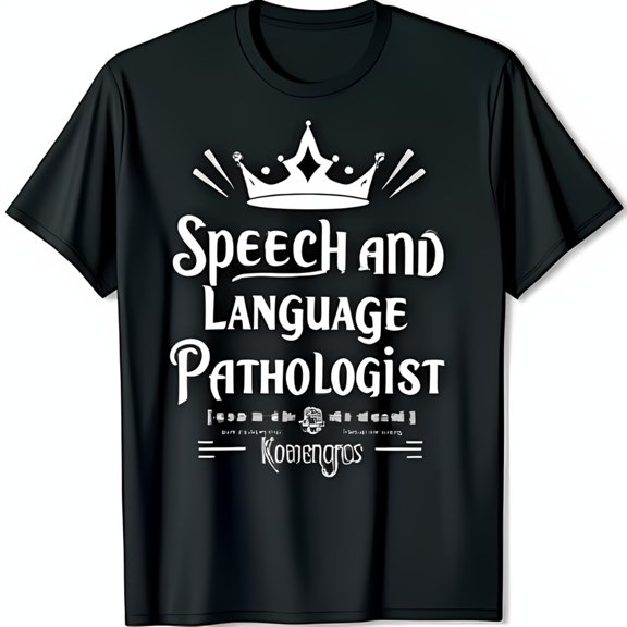 Stylish Black T-Shirt with Crown Graphic & Speech and Language Pathologist Design