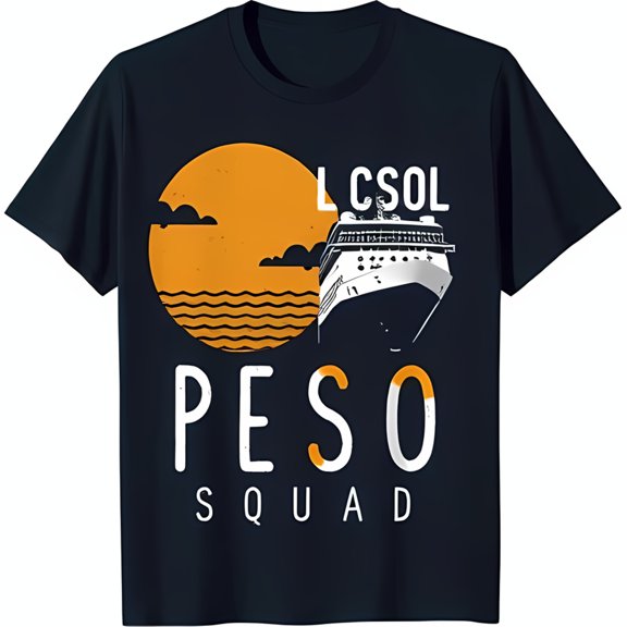 Stylish Black T-Shirt with Cruise Ship Graphic Under Sun LCSOL PESO SQUAD Design